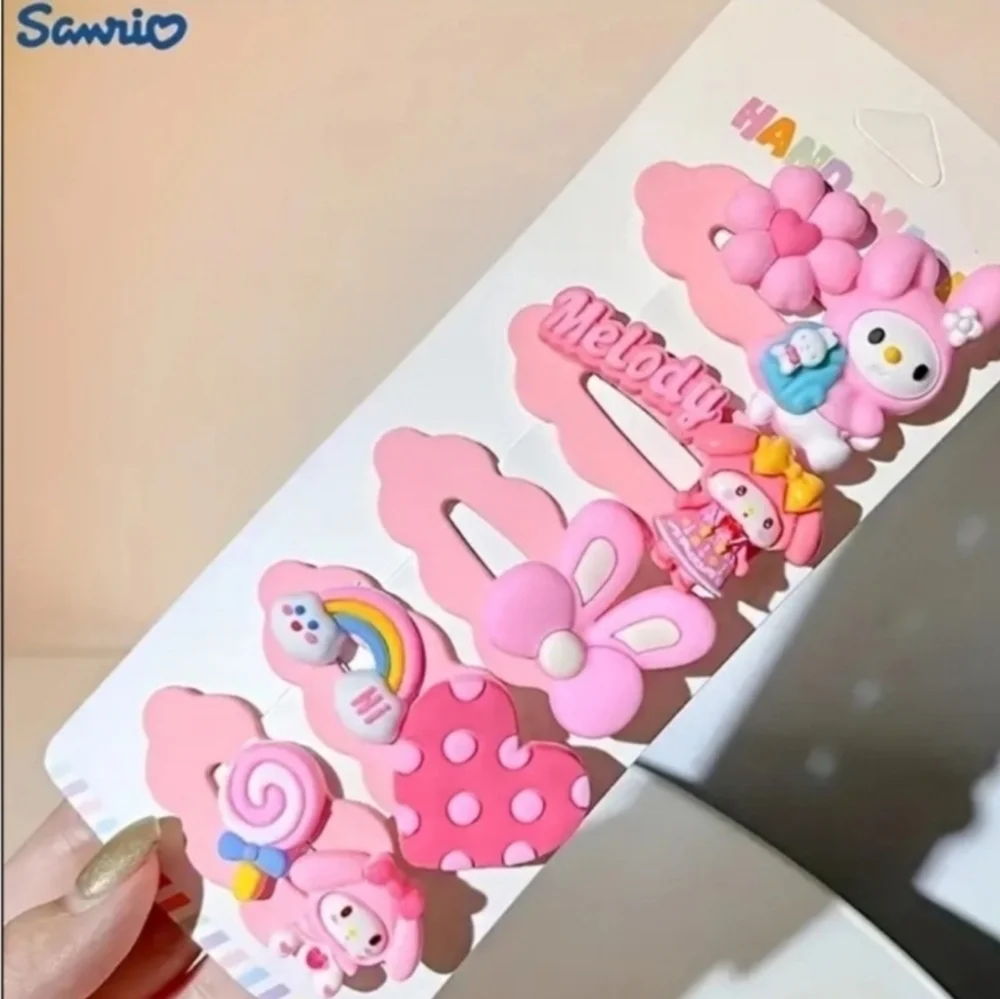 NWT Sanrio Melody Rainbow Hair Clips 5pc Pink